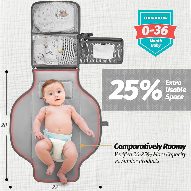 PZU Portable Diaper Changing Pad - Changing Pad Portable with Wipes Pocket, Waterproof Diaper Changing Mat, Portable Changing Pad for Baby, Newborn Gift (Grey Arrows) - Image 4